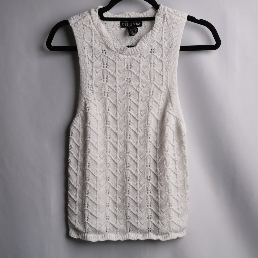 Design 365 Womens White Pointelle Knit Sleeveless Sweater Vest BH90712017NR M